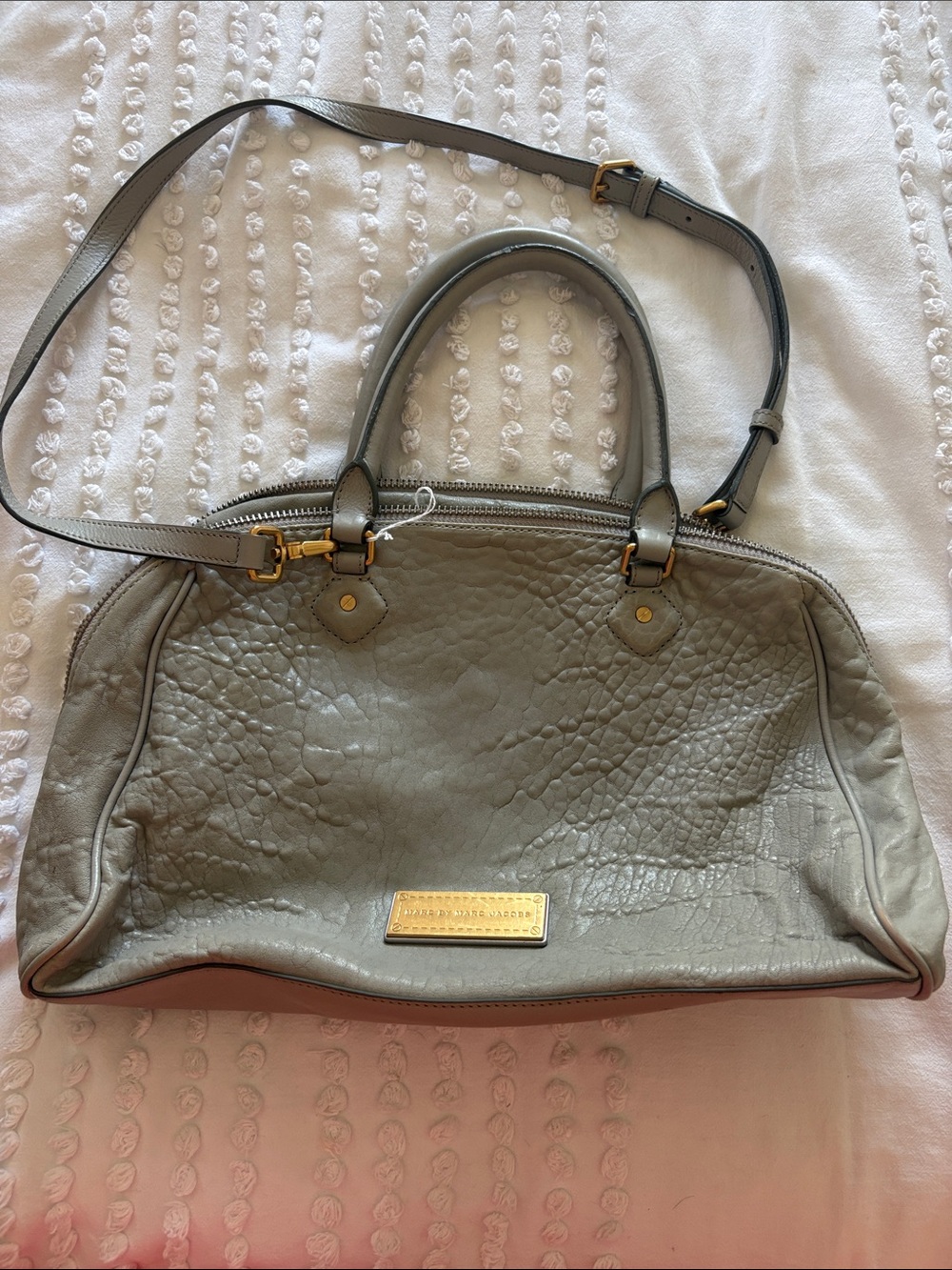 Marc by Marc Jacobs Pebbled Gray Leather Satchel with Gold Hardware